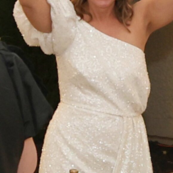 Sachin & Babi Sequin Dova Puffed One-Shoulder Bow Wrap Mini Dress size 8 - Picture 9 of 15